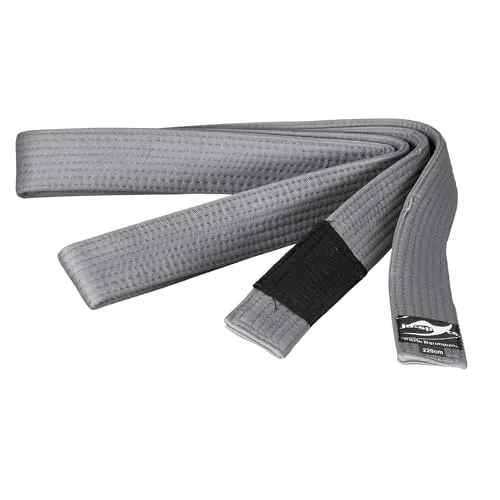 Ju-Sports BJJ Kindergürtel - grau, Baumwolle 4cm breit I BJJ Gürtel mit schwarzem Abschnitt für Zwischenstufen I Mehrfach gesteppt I 260 cm