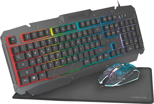 LogiLink ID0185 - Gaming-Set mit beleuchteter Maus und Metalloberfläche, ergonomisch und inklusive Regenbogen LED-Hintergrundbeleuchtung und großem Mauspad