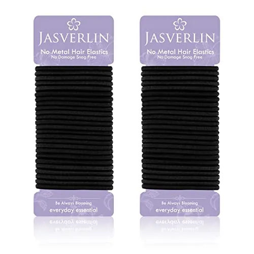JASVERLIN Schwarzes Haargummi Haargummis, Pferdeschwanzhalter ohne Metall Haargummis Scrunchies Zopf Zubehör für Frauen Mädchen dick beschädigungsfrei 4mm 50 Stück