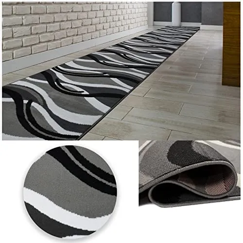 MDEKOR Läufer Grau Meterware -Teppichläufer Kurzflor 80 cm breit für Eingangsbereich | Treppenläufer Höhe 6 mm ringsum gekettelt Pflegeleicht Maßanfertigung