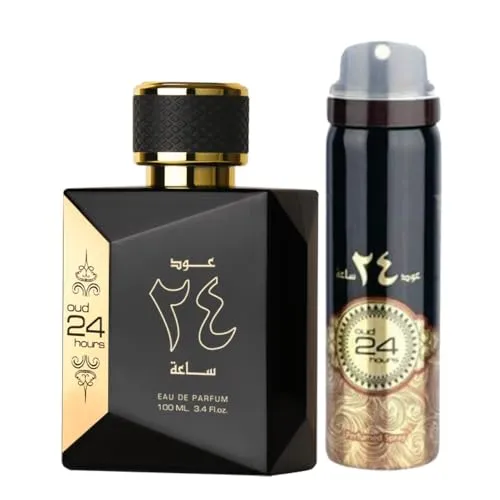 Ard Al Zaafaran Oud 24 Hours Geschenkset 100ml EDP + 50ml Deodorant Spray - Erleben Sie die faszinierende Duftkomposition aus schwarzer Schokolade und floralen Noten. Dieses Set vereint Eleganz und Raffinesse für jeden Anlass.