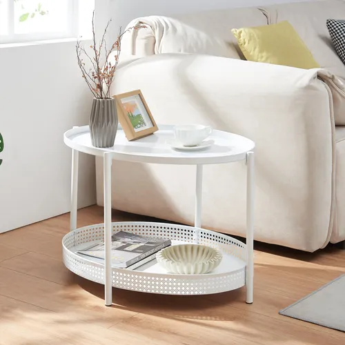 [en.casa] Couchtisch Jäller – Ovaler Wohnzimmertisch mit Rattan-Optik