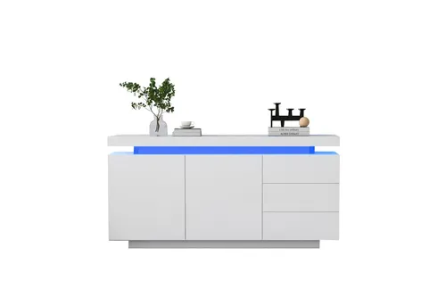 Merax Sideboard hochglanz Weiß mit LED-Beleuchtung - Moderne Kommode mit 16-farbiger LED-Beleuchtung und Push-to-Open Funktion für praktischen Stauraum und elegantes Design.