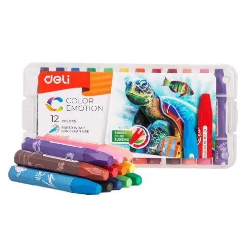deli Wachsmalstifte Kinder – 12 Leuchtende Farben Wachsmalkreide – Ölkreide & Pastellkreide Set – Stifte ab 1 Jahr – Malstifte für Kinder – Buntstifte & Künstlerbedarf – Bruchsicher & Ergonomisch