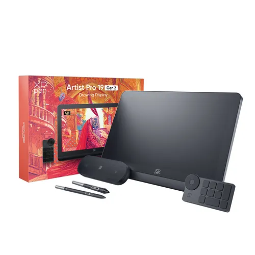 XPPen Artist Pro 19 (Gen 2) Grafiktablett mit Display - Grafiktablet mit 16K Druckstufen, ideal für kreative Profis und Hobbykünstler, bietet präzise Eingabe und eine beeindruckende Farbdarstellung.