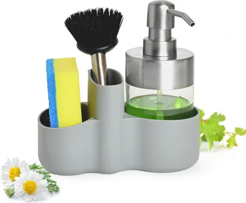 Spülbecken Organizer mit Spülmittelspender Bürste Schwamm Küchenorganizer Küchenutensilien Spülgestell