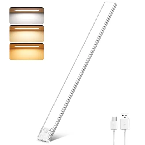 Unterbauleuchte Küche LED Schrankbeleuchtung Bewegungsmelder 41CM 2800mAh Schranklicht Lichtleiste Dimmbar 3 Farben, USB Aufladbar Schrankleuchte Leiste kabellos für Küche Schrank Vitrinen Korridor
