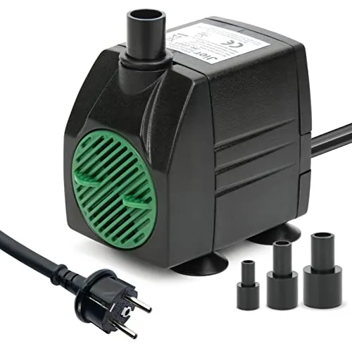 JIERTOP Aquariumpumpe 450 L/H Teichpumpe Ultra leise Geräusche mit 1,83 m Netzkabel Wasserpumpe mit 4 starken Saugnäpfen und 3 Düsen für Springbrunnen Aquarium Hydrokultur Garten Teich Statue
