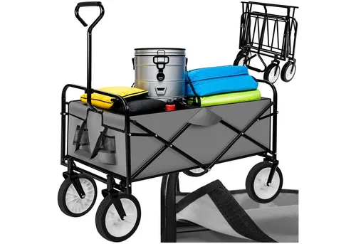 tectake® Bollerwagen - Faltbar und vielseitig einsetzbar - Bollerwagen mit abnehmbarem Stoffeinsatz und 2 Netztaschen, ideal für Einkäufe und Ausflüge. Belastbarkeit bis 80 kg und platzsparend faltbar.