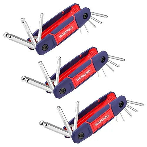 WORKPRO Innensechskantschlüssel Set mit Griff, 24-tlg., Cr-V Faltbarer Innensechskantschlüssel mit Kugel und Torx (9 bis 40), Schraubenschlüssel Ideal für Fahrrad und Heimwerk