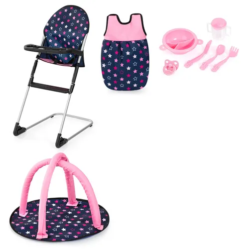 Bayer Design 17016AD Puppenwagen Xeo - Verstellbarer Griff, wandelbar als Jogger, inklusive Hochstuhl, Schlafsack und Spielbogen für kreatives Rollenspiel