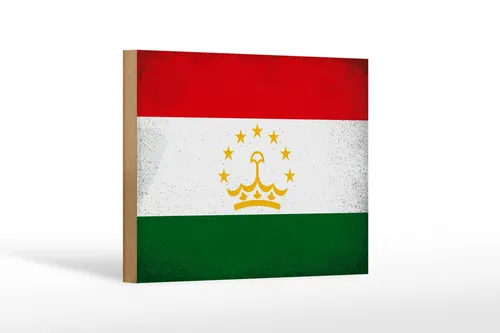 Holzschild Flagge Tadschikistan 18x12cm Tajikistan Vintage Deko Schild