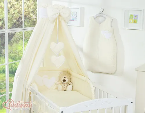 Stoffbaldachin – Cremefarbene Herzen für Babybetten