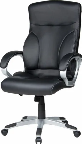 Boxxx Chefsessel Schwarz - Drehstuhl für modernes Arbeitszimmer - Bürostuhl mit Wippmechanik und Härtegradeinstellung, 360° drehbar und abwischbar, ideal für komfortables Arbeiten im Home Office.