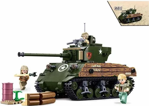 Sluban Army M4A3 Mittelschwerer Panzer - 715 Teile - Konstruktionsspielzeug mit 715 Teilen, ideal für Militär-Fans ab 8 Jahren. Baue deinen eigenen Panzer und erlebe spannende Abenteuer!