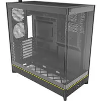HS02 Tower-Gehäuse schwarz mit Tempered Glass - ATX Gehäuse mit 2x 2,5 Zoll Einbauschächten und 7 Full-Size-Slots für optimale Erweiterbarkeit und modernes Design.