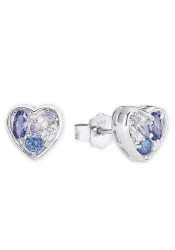 Amor Ohrstecker 925 Sterling Silber mit Zirkonia, Blau - Ohrringe für Damen, verspielte Herzform aus 925 Sterling Silber, ideal als Geschenk für besondere Anlässe wie Geburtstag oder Valentinstag, kommt in einer eleganten Schmuck Geschenk Box.