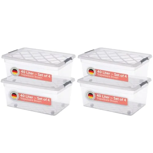 Blumtal Aufbewahrungsbox mit Deckel, 100% Neumaterial (4 St) - Robuste Aufbewahrungsboxen aus lebensmittelechtem Kunststoff, ideal für Ordnung im Haushalt. Stapelbar, transparent und mit sicheren Verschlussclips für Geruchs- und Inhaltsschutz.