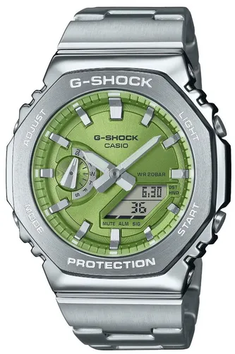 Casio G-Shock GM-2110D-3AER - Stilvolle Edelstahl-Armbanduhr mit grünem Zifferblatt - Chronograph mit 20 ATM Wasserdichtigkeit, Stoppuhr und Weltzeitfunktion – ideal für Sportler und Outdoor-Enthusiasten.