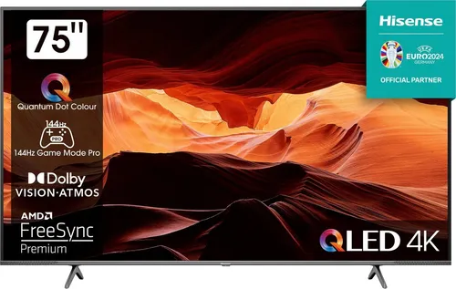 Hisense 75E77KQ PRO LED-Fernseher 75 Zoll - 4K Ultra HD Smart-TV mit QLED-Technologie und 120 Hz Bildwiederholfrequenz für beeindruckende Bildqualität und flüssige Bewegungen. Ideal für Ihr Heimkino!