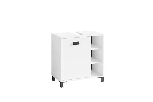 byLIVING Waschbeckenunterschrank WELLNESS - Moderner Unterschrank in Weiß mit Schwarzem Griff - Badezimmerschränke mit pflegeleichter Melaminoberfläche, viel Stauraum und zeitlosem Design - ideal für stilvolle Badezimmer.
