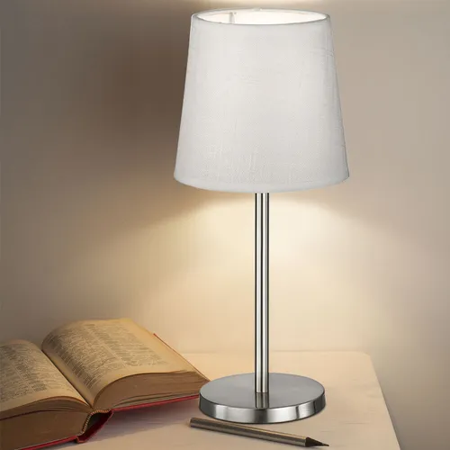 Tischleuchte Lampe Nachttischlampe Stoffschirm Esszimmerleuchte weiß silber E14