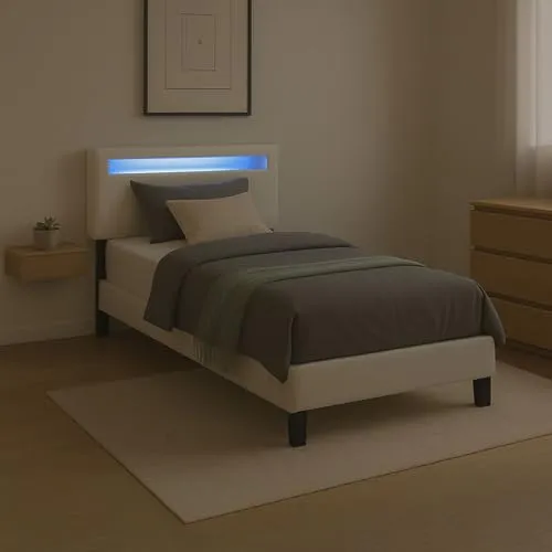 Caro-Möbel Polsterbett BENITO 90x200 cm - Elegantes Einzelbett mit Kunstlederbezug und integrierter LED-Beleuchtung. Ideal für Jugendzimmer, um eine gemütliche Atmosphäre zu schaffen.