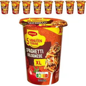 Maggi Fertiggericht 5 Minuten Terrine XL, Spaghetti Bolognese, je 81g, 8 Stück