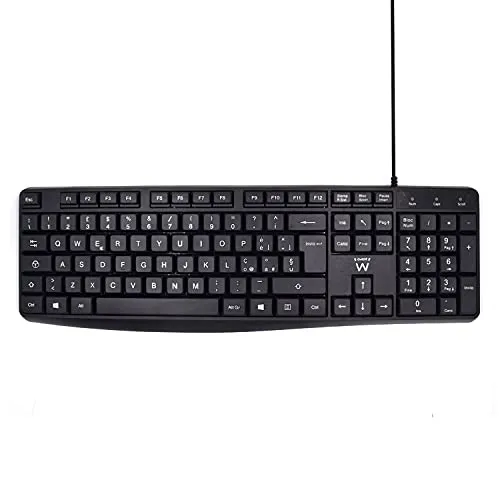 Ewent Kabelgebundene USB-Tastatur, geräuschloses Tippen, italienisches QWERTY-Layout für PC, Notebook, mit Windows und OS Systemen, 1,5 m Kabel, schwarz