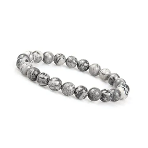 GD GOOD.designs Chakra Perlenarmband aus 8 mm Meeressediment Jaspis Natursteinen (grau) graufarben Chakraarmband Frauenarmand Herrenarmband grauesarmband armbandgrau Yogaarmband