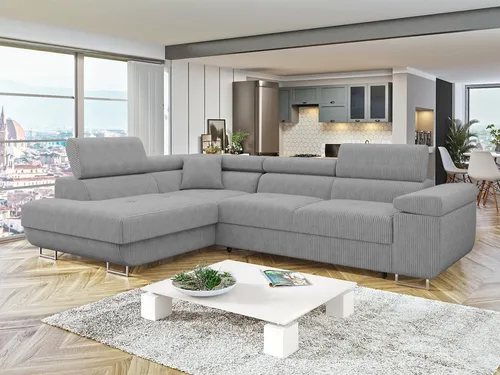 Mirjan24 Ecksofa Torezio Cord mit Bettkasten - Ecksofa mit Schlaffunktion und Bettkasten, ideal für Wohnzimmer. Mit einer großzügigen Schlaffläche von 198 x 125 cm und verstellbaren Kopfstützen für optimalen Komfort.