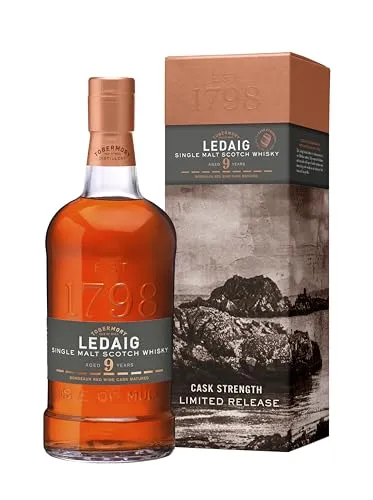 Ledaig 9 Years Old Bordeaux Red Wine Cask Strength - Exklusiver Whisky, 9 Jahre gereift in Bordeaux-Weinfässern, mit 56,8% Vol. - ein limitierter Genuss in edler Geschenkbox.