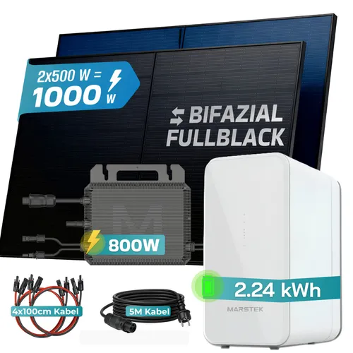 SUNNIVA® 1000W Balkonkraftwerk mit BIFAZIAL Solarmodulen - Balkonkraftwerk mit 2,24 kWh Speicher, ideal für Zuhause. Korrosionsbeständig, aus verstärktem Glas und Aluminium, sorgt für effiziente Energieversorgung. Kompakt und leistungsstark, perfekt für den nachhaltigen Einsatz.