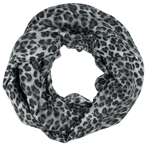 Caspar Leichter Damen Loop Schal samtweicher Viskose Halstuch mit exotischem Leo Muster Animal Print - SC546, Farbe:dunkelgrau, Größe:One Size