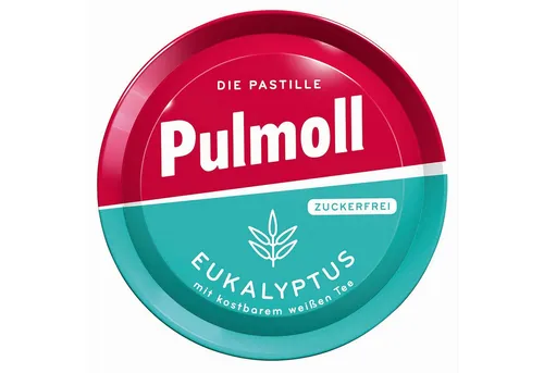 Pulmoll Süßigkeit, Hustenbonbons Pulmoll mit Eukalyptus und weißem Tee zuckerfrei 50g