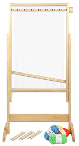 Betzold Holz-Webrahmen groß 80 x 48,5 cm - Kreatives Weben für Kinder - Weben für Kinder: Stabiler Schulwebrahmen ideal zum Erlernen des Webens, inklusive zwei Holzschiffchen und vier Wollknäulen für sofortigen Spaß!