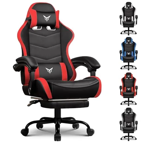 GTPLAYER Gaming Stuhl mit Fußstütze und verstellbaren Kopf- und Lendenstützen - Rot - Ergonomischer Gaming-Stuhl mit individuell anpassbaren Funktionen für maximalen Komfort. Ideal für lange Gaming-Sessions oder Homeoffice, bietet er Stabilität und hochwertige Materialien für ein entspanntes Erlebnis.