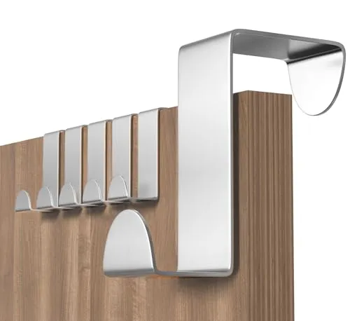 Shexkent Türhaken, 6 Stück Türhaken zum Einhängen Edelstahl Kleiderhaken Tür 2-seitig Verwendbar, Türgarderobe zum Einhängen Silber