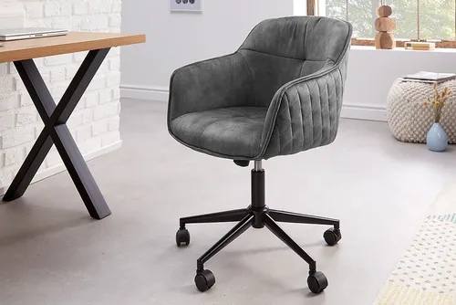 riess-ambiente Drehstuhl EUPHORIA dunkelgrau - Bürostuhl aus hochwertigem Samt, höhenverstellbar und mit Leichtlaufrollen für müheloses Verschieben. Ideal für ein stilvolles Home Office.