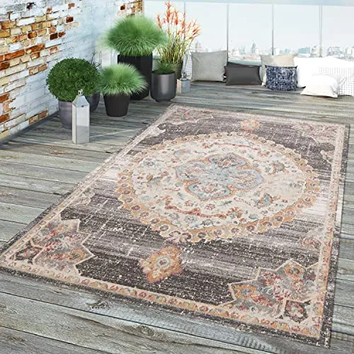 TT Home In-& Outdoor Teppich Küche Wohnzimmer Wetterfest Balkon Vintage Design Abstrakt, Farbe: Grau 2, Größe:60x100 cm