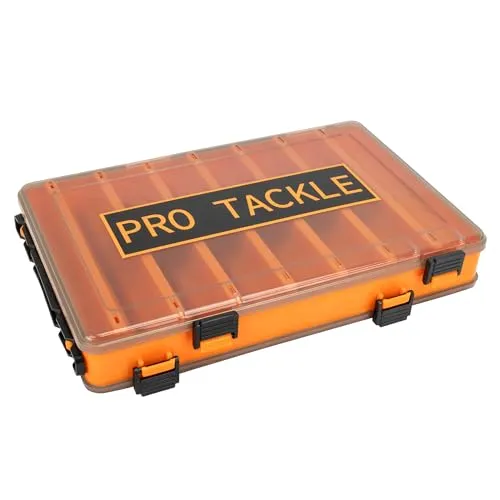 Pro Tackle Double Lurebox Kunstköderbox - 14 Fächer, Halbtransparent, 27x19.5x4.5cm, Orange/Schwarz
