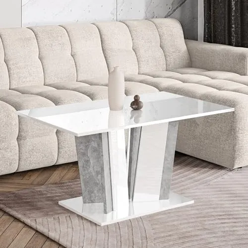 Home Collective Couchtisch Beistelltisch | Moderner Wohnzimmertisch mit V-Säulengestell | 100x60x55 cm | Weiß glänzend - Moderner Couchtisch mit stabiler Bodenplatte und V-Säulengestell. Ideal für Getränke und Dekoration, pflegeleichte Oberfläche und vielseitig einsetzbar – perfekt für Ihr Wohnzimmer.