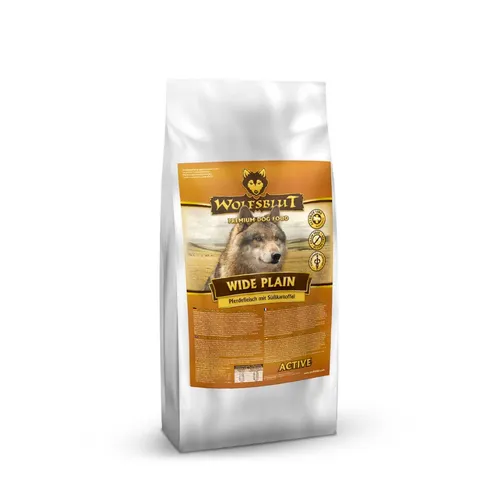 Wolfsblut Wide Plain Active - Hypoallergenes Trockenfutter für aktive Hunde - Getreidefreies Trockenfutter mit hochwertigem Pferdefleisch, ideal für aktive Hunde. Hoher Energiegehalt und leicht verdaulich, perfekt für sensible Hunde geeignet.