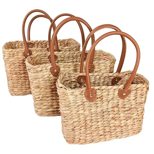 Kobolo Shopper Tasche eckig aus Wasserhyazinthe 3er Set - Shopper aus 96% Wasserhyazinthe, umweltfreundlich und stilvoll, perfekt für Einkäufe oder als Dekoration.