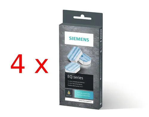 SIEMENS 4x TZ80002A Entkalkungstabletten – 12 Tabs für EQ-Series - Das 4er-Set mit 12 original Siemens Entkalkungstabletten sorgt für eine gründliche Pflege deines EQ-Series Kaffeevollautomaten. Schütze wichtige Bauteile und genieße dauerhaft volles Aroma und optimale Leistung.