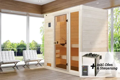 Weka Sauna VALIDA 7,5 kW OS Gr.2 mit Glastür - Sauna mit 7,5 kW Leistung, bietet entspannende Wellnessmomente und elegantes Design durch die Glastür mit Fenster.