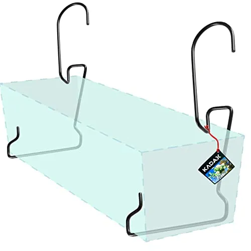 KADAX Blumentopfhalter für Geländer, Balkon, Terrasse, Blumenkasten, Innen und Außen, Pflanzenständer, Pflanzenhalterung aus Stahl, Blumenkastenhalter mit Haken, schwarz (Breite: universell)