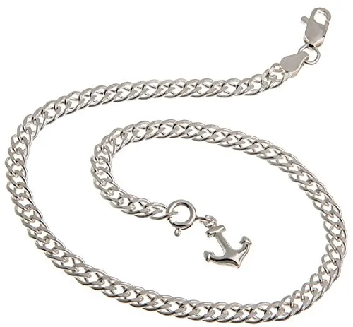 Fußkette (Zwillingspanzer) mit kleinem Anker Anhänger - 4,5mm Breite, Länge 24cm - echt 925 Silber