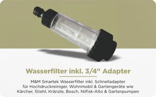 Wasserfilter für Hochdruckreiniger Gartenpumpe Wohnmobil ¾ inkl Schnelladapter