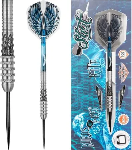 Birds of Prey Kite Steel Tip Dart Set | 80% Tungsten Barrels | Steeltip Darts mit Schäften und Flights | Präzision und Kontrolle | 23 Gramm